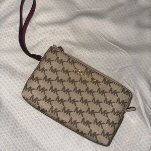 Michael Kors Tan and Brown Logo Wristlet
